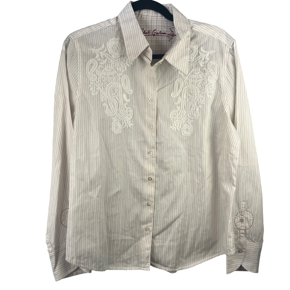 Robert Graham Womens Striped Button Down Shirt SZ XL Embroidered Western Cowgirl